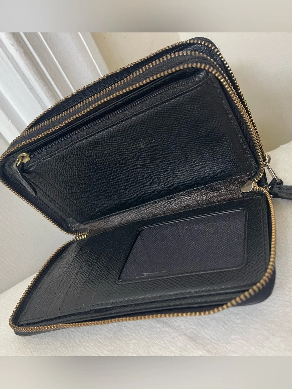 Coach Black Pebbled Leather Double Zip Wristlet with Detachable Strap